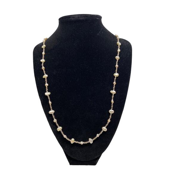 Vintage 80s Baroque Pearl & Small Beaded 12" Single Strand Boho Chic Necklace - Picture 2 of 5